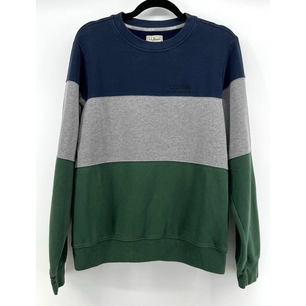 LL Bean | Colorblock Crewneck Sweatshirt Navy Gray Green Embroidered Men's S